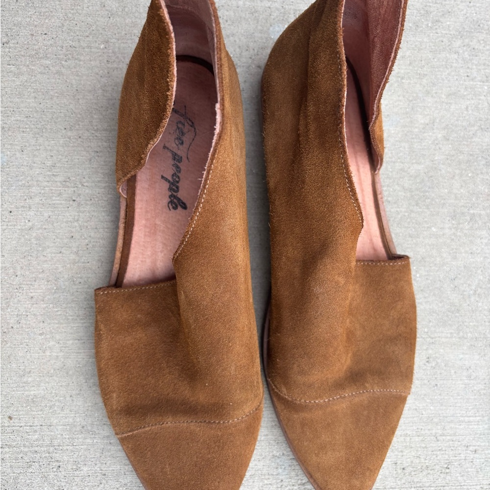 Free People Cognac Suede Pointed Toe Slip-On Flats